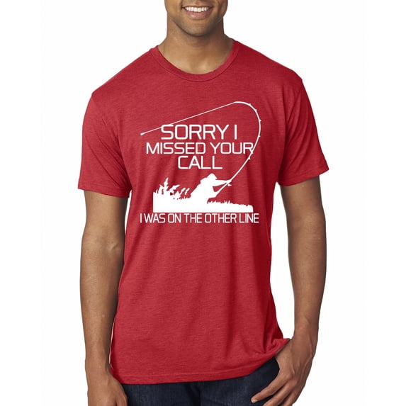 Missed Your Call Fishing Line Joke Fishing Mens Premium Tri Blend T-Shirt, Vintage Red, Small