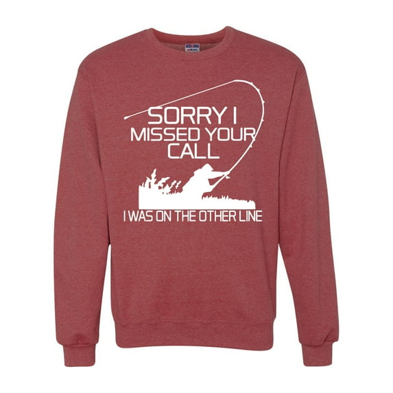Missed Your Call Fishing Line Joke Fishing Unisex Crewneck Graphic Sweatshirt, Vintage Heather Red, Medium