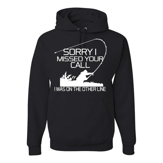 Missed Your Call Fishing Line Joke Fishing Unisex Graphic Hoodie Sweatshirt, Black, Small