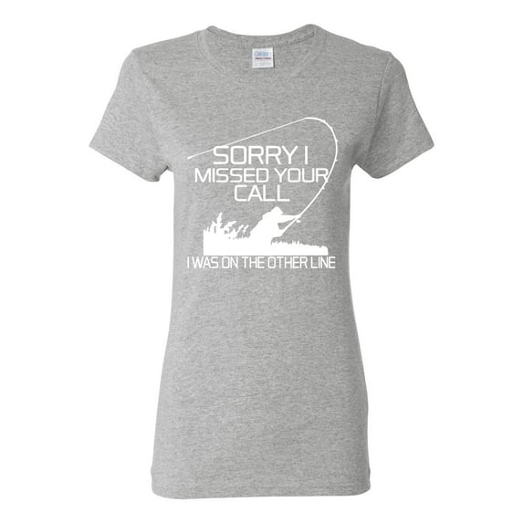 Missed Your Call Fishing Line Joke Fishing Womens Graphic T-Shirt, Heather Grey, Large