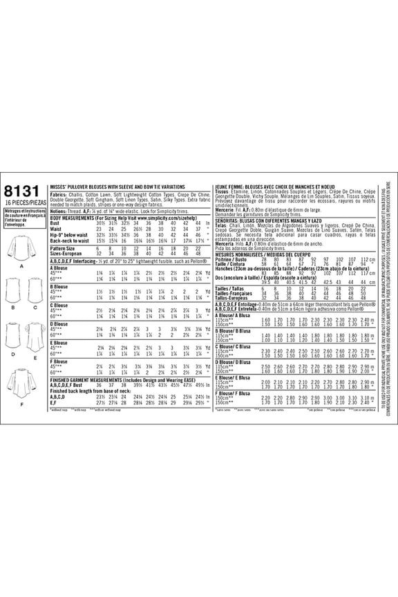 Misses' Bow Blouses With Sleeve Variations-14-16-18-20-22