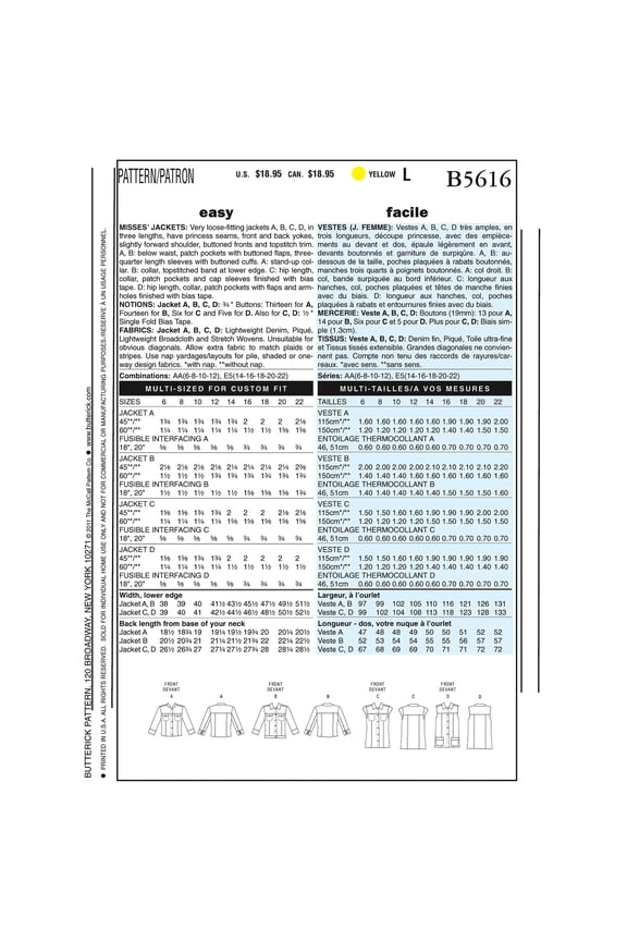Misses' Jacket-E5 (14-16-18-20-22) -*Sewing Pattern*