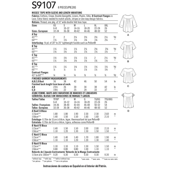 Misses' Tops With Sleeve & Length Variation-XS-S-M-L-XL-XXL
