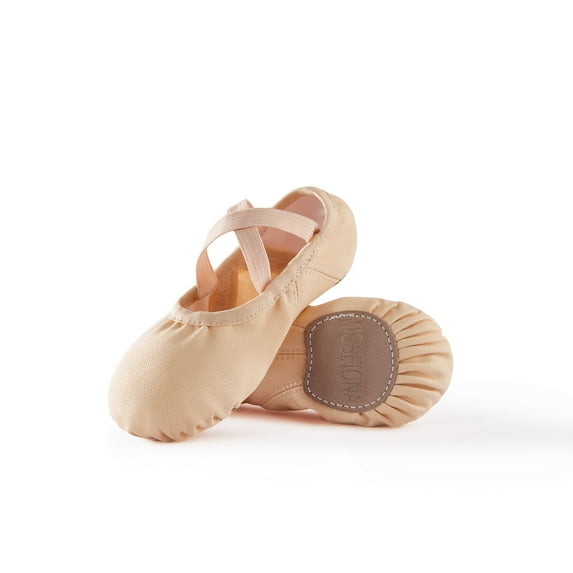 Missfiona Ballet Shoes for Girl Women Canvas with Elastic Arch Ballet Slippers Dance Shoes(13.5,Nude)