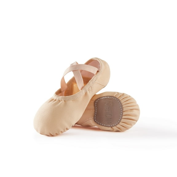 Missfiona Ballet Shoes for Girl Women Canvas with Elastic Arch Ballet Slippers Dance Shoes(9T,Nude）