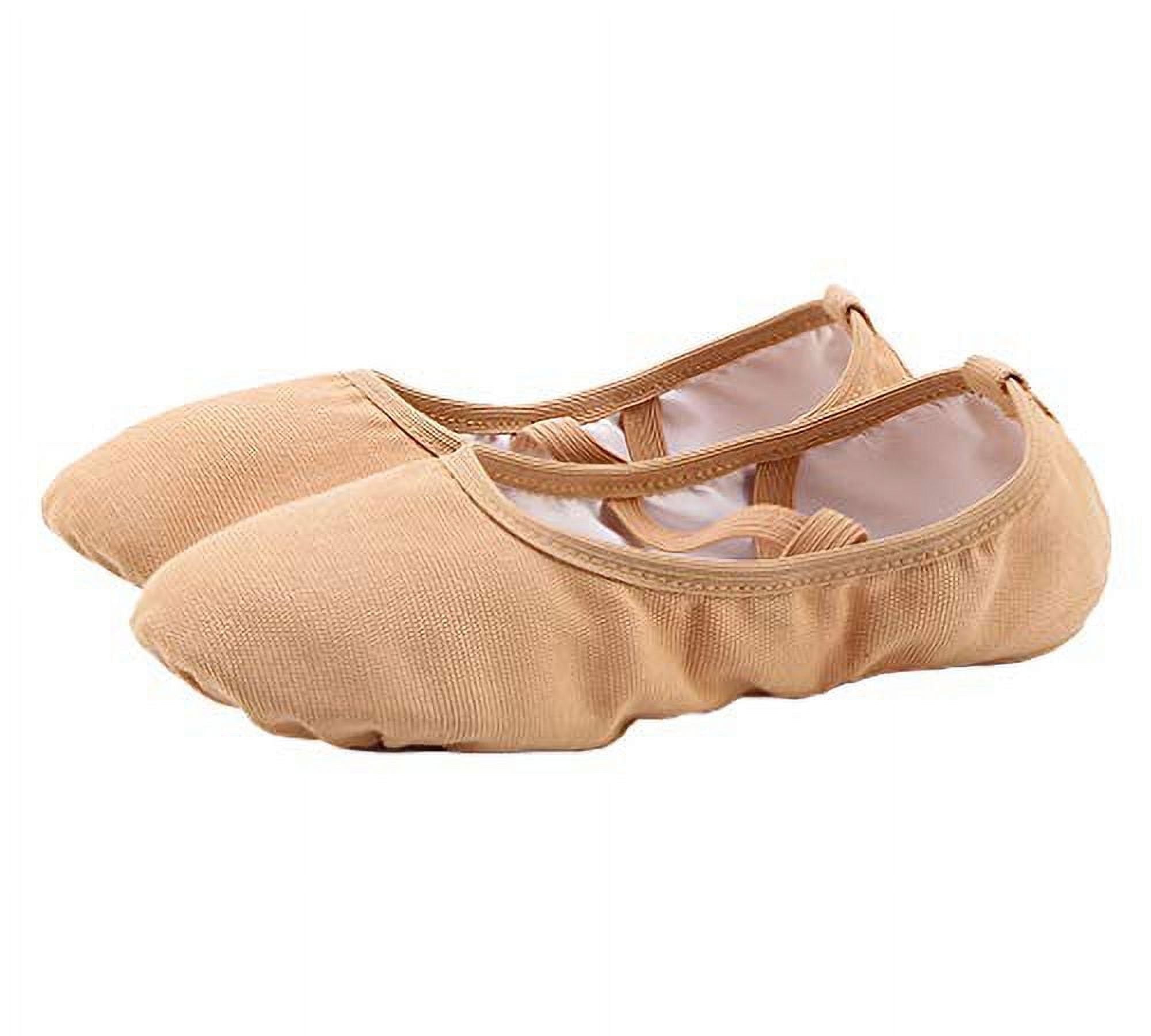 Missfiona Women's Canvas Ballet Slipper Dance Yoga Practice Shoes Flat Split Sole for Adults(8,Light Tan)