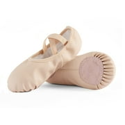Missfiona Girl Ballet Dance Shoes Soft Leather Ballet Slippers for Toddler/Little Kid/Big Kid(5,Big Girl)