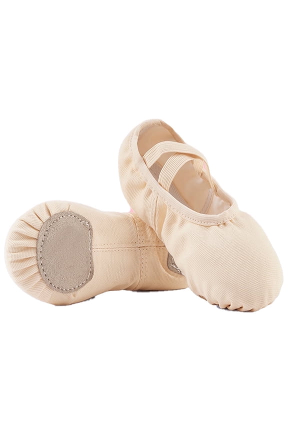 Girls Ballet Shoes Canvas No-Tie Ballet Slippers Dance Shoes for Toddler/Little Kid/Big Kid/Boy（12M,Nude)