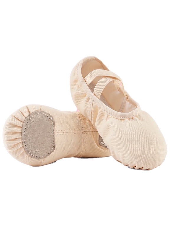 Girls Ballet Shoes Canvas No-Tie Ballet Slippers Dance Shoes for Toddler/Little Kid/Big Kid/Boy(13.5M,Nude)