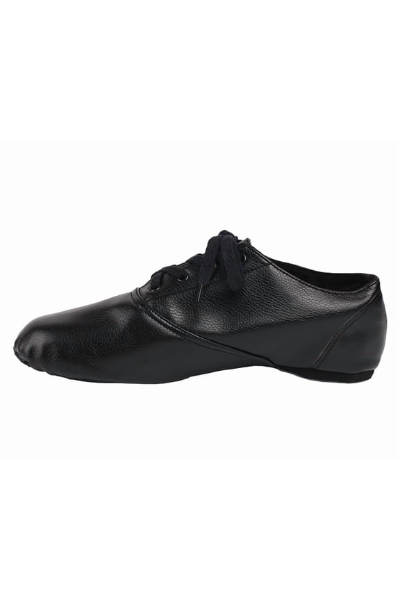 Jazz Leather Lace-up Practice Dancing Shoes for Women Split Sole(8,Black)