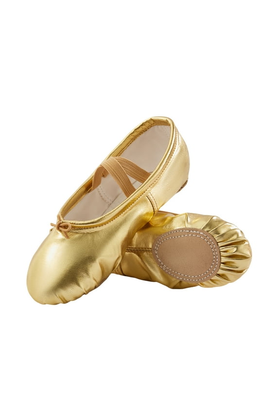 Leather Ballet Shoes for Women Split Sole Flats Yoga Ballet Slippers for Dancing(5,Gold)