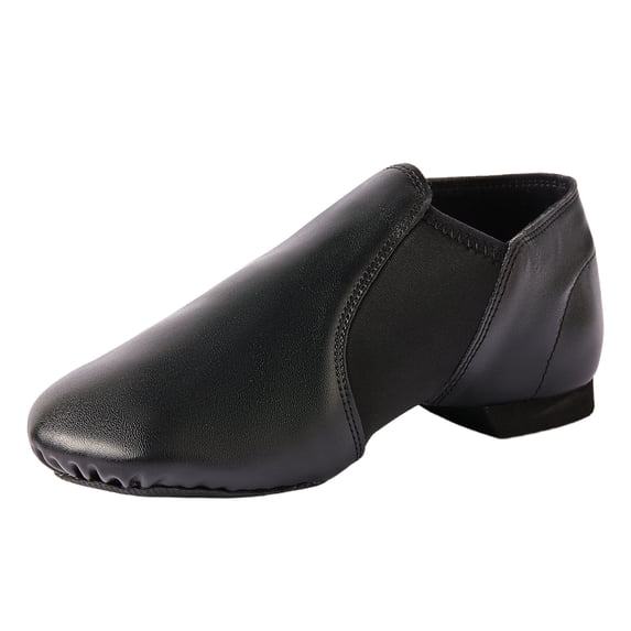 Missfiona PU Leather Jazz Shoes for Girls and Boys Slip-On Dance Shoes for Little Kid/Big Kid(1.5,Black)