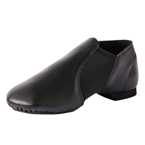 Missfiona PU Leather Jazz Shoes for Girls and Boys Slip-On Dance Shoes for Little Kid/Big Kid(12,Black)