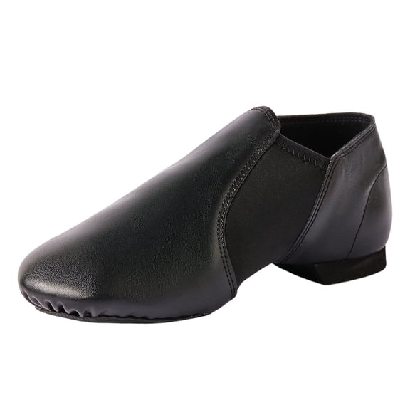 Missfiona PU Leather Jazz Shoes for Girls and Boys Slip-On Dance Shoes for Little Kid/Big Kid(12,Black)