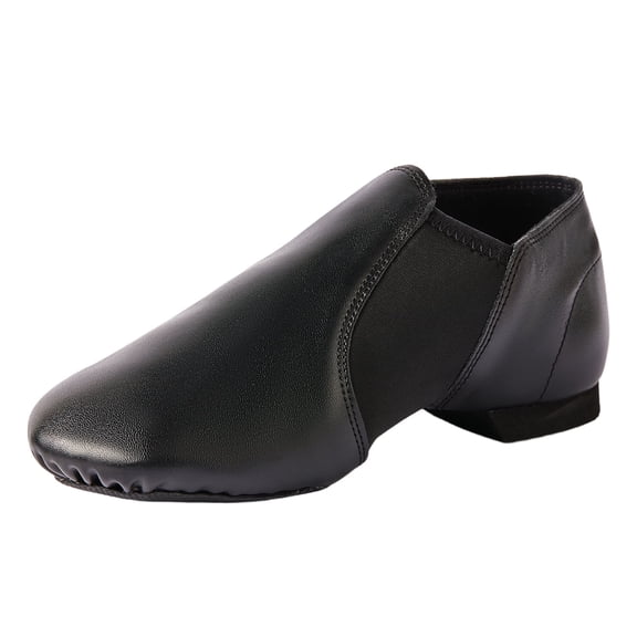 Missfiona Breathable PU Leather Jazz Shoes for Kids, Slip-On Flexible Dance Shoes, Black (Size 5)