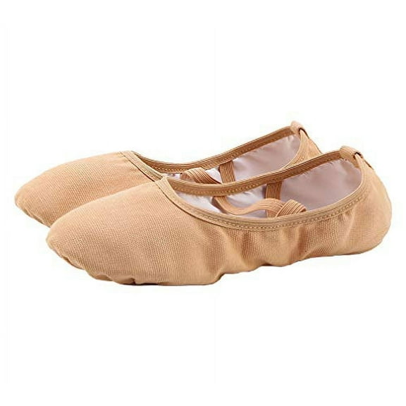 Missfiona Women's Canvas Ballet Slipper Dance Yoga Practice Shoes Flat Split Sole for Adults(6,Light Tan)