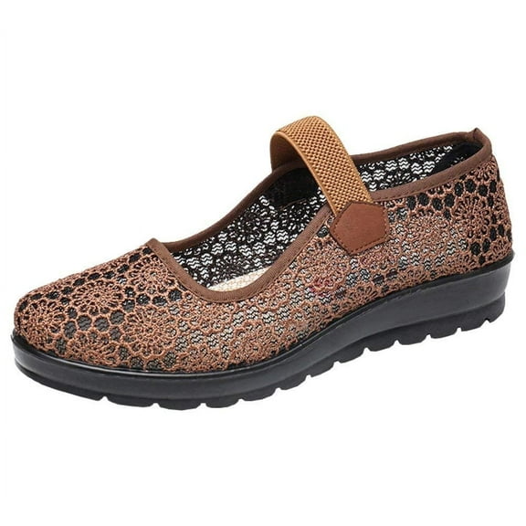 Missfiona Womens Mary Jane Flat Shoes Cut Out Mary Jane Walking Work Shoes Wide Toe(8,brown)