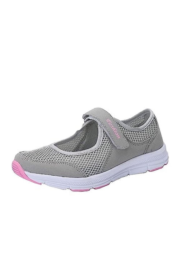 Women's Mesh Mary Jane Sneakers Lightweight Walking Shoes Comfortable Casual Work Flats(7,Gray)