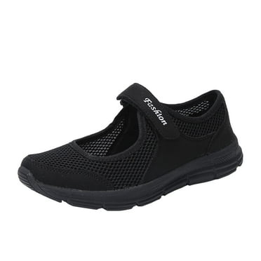 Missfiona Womens Mary Jane Sneakers Walking Shoes Breathable Granny Flat Work Shoes(8.5, Black)