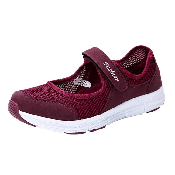 Missfiona Womens Mary Jane Sneakers Walking Shoes Breathable Granny Flat Work Shoes(8.5,Red)