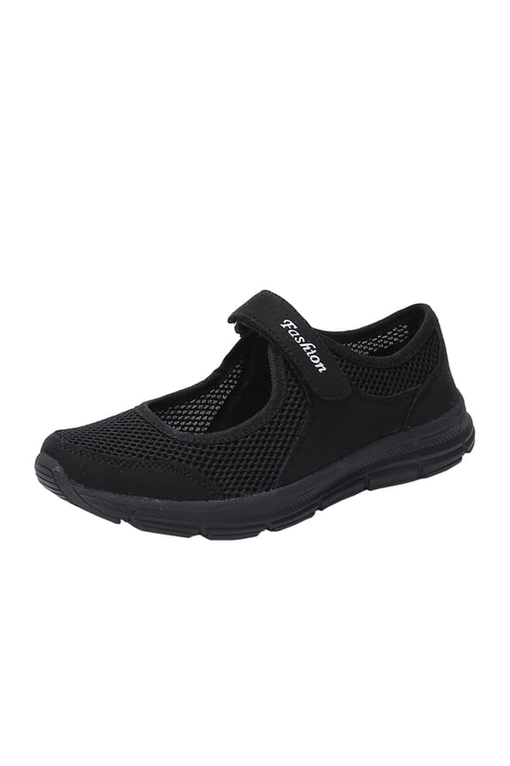 Women's Mesh Mary Jane Sneakers Lightweight Walking Shoes Comfortable Casual Work Flats(8,Black)