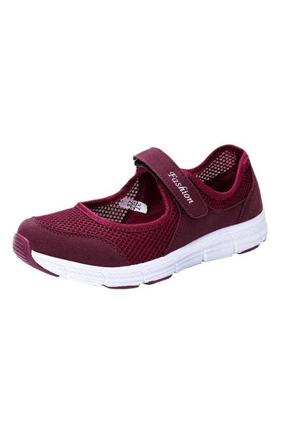 Women's Mesh Mary Jane Sneakers Lightweight Walking Shoes Comfortable Casual Work Flats(8,Red)