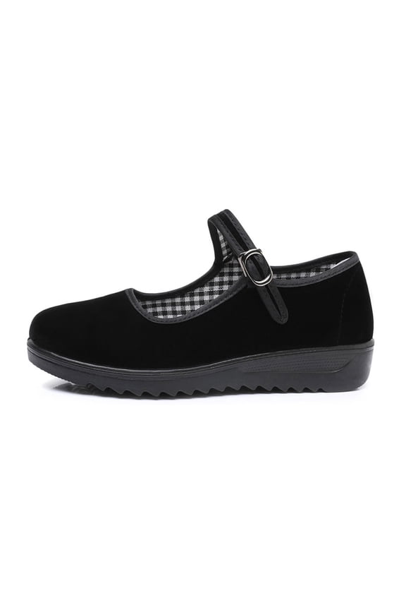 Women's Mary Jane Shoes Comfortable Casual Cloth Shoes Old Beijing Style Lightweight Soft Sole Non Slip Walking Work Shoes(6.5,Black)