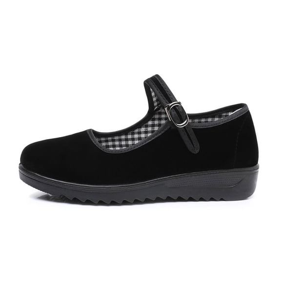 Missfiona Women's Mary Jane Shoes Comfortable Casual Cloth Shoes Old Beijing Style Lightweight Soft Sole Non Slip Walking Work Shoes(8.5,Black)