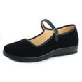 Missfiona Women's Black Velvet Mary Jane Flats, Dressy Casual Work