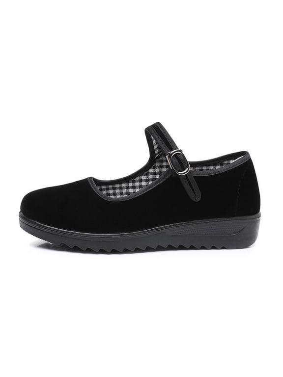 Womens Velvet Mary Jane Shoes Wide Fit Old Beijing China Flat Casual Work Shoes(9,Black)