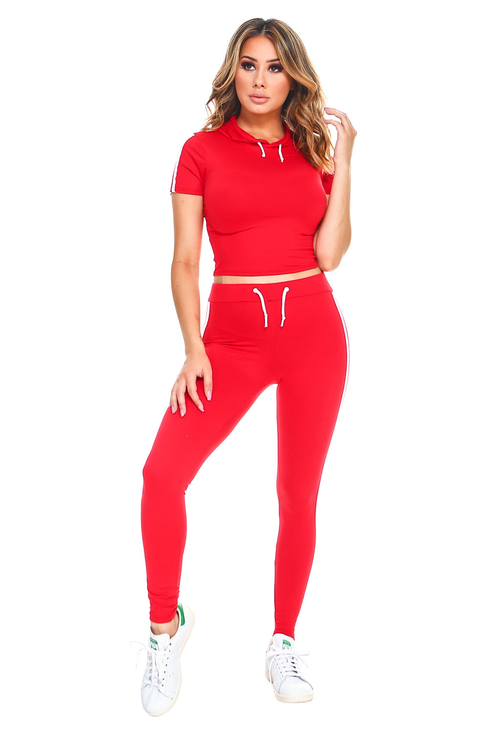 Missfit Women's Active Track Set Hoodie Crop Top/leggings Varsity Stripe  Athleisure Red X-large 
