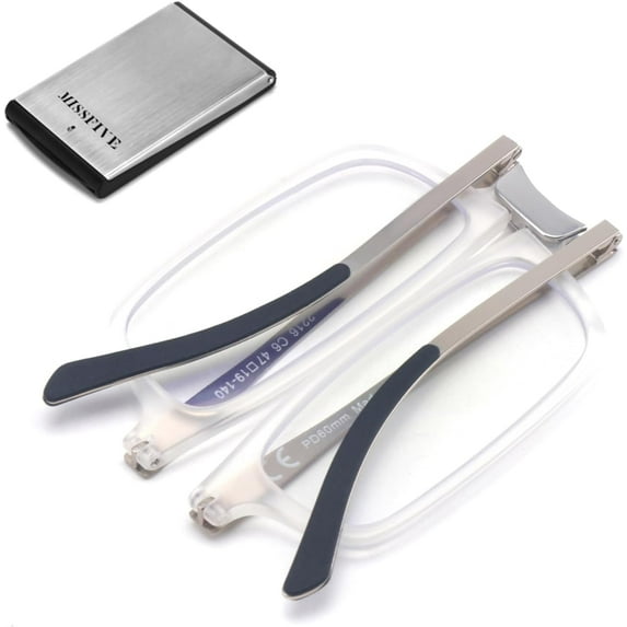 Missfive Premium Folding Reading Glasses with Durable Case, Portable Lightweight Travel Readers Pocket Collapsible Presbyopia Eyewear, Clear, 1.5x