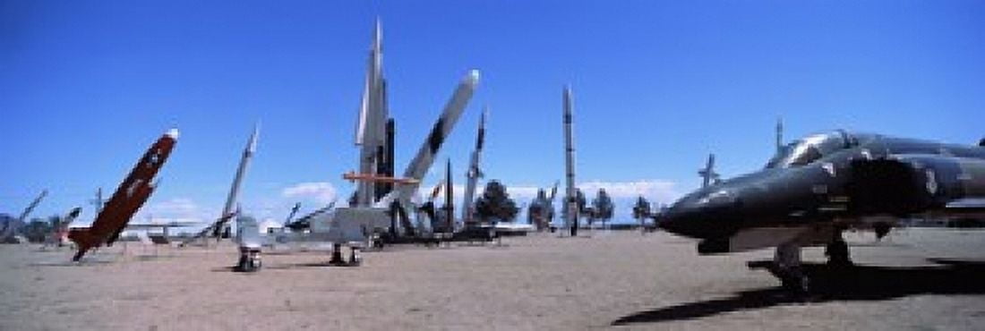 Missile and military plane at a museum White Sands Missile Range Museum Alamogordo New Mexico USA Canvas Art - Panoramic Images (18 x 6)