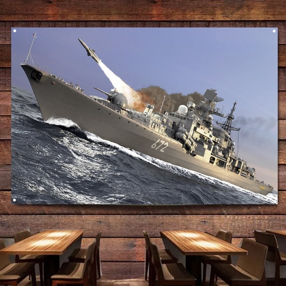Missile launch from a destroyer Battleships Wall Art Banners Hanging Flags Wall Chart Warship Art Poster Canvas Print Art Painting Home Decor Tapestry Best Gifts for Military Fans,38X57 inches
