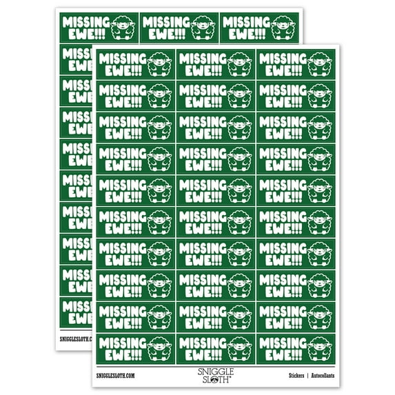 Missing Ewe You Sheep Teacher Student School Sticker Set - Dark Green - Gloss Finish - 1.75" Medium