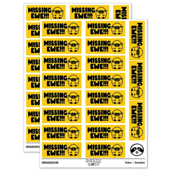 Missing Ewe You Sheep Teacher Student School Sticker Set - Yellow - Gloss Finish - 2.00" Large