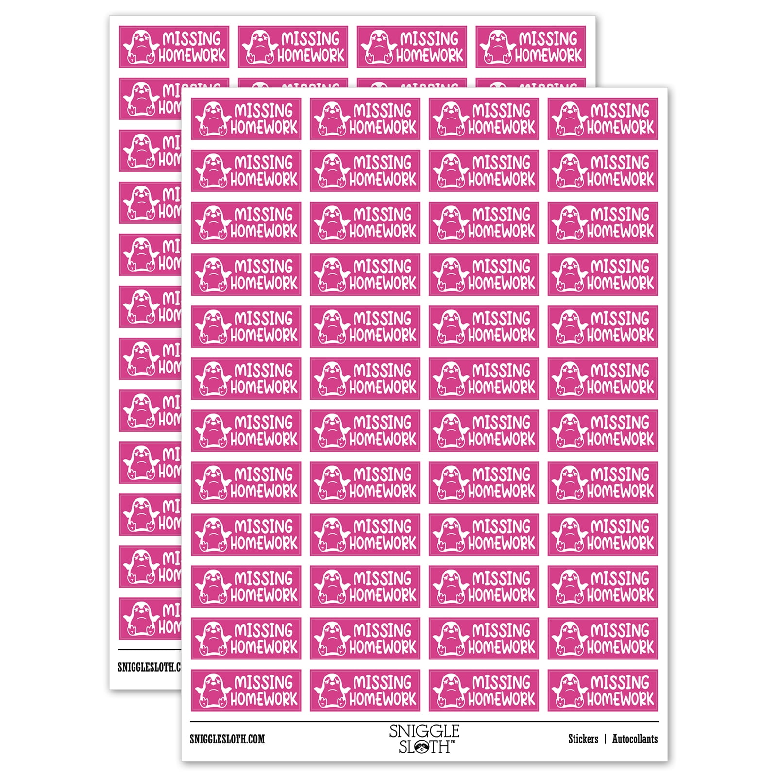 Missing Homework Penguin Teacher Student School Sticker Set - Hot Pink ...