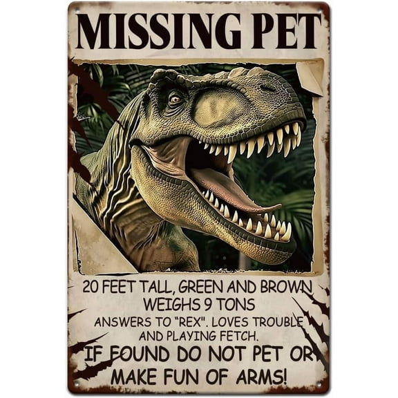 Missing Pet Metal Tin Signs Dinosaur Heads Tin Sign Metal Wall Poster Retro Sign Metal Plaque for Home Livingroom Bar Club Men Cave Wall Art Decor Housewarming Gift Colorful