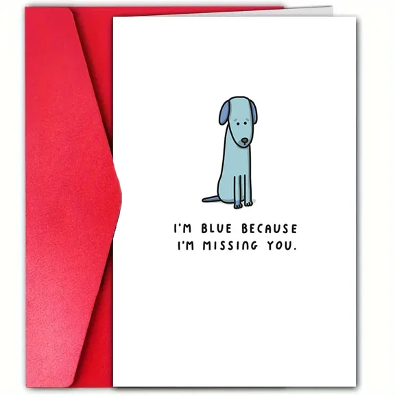 Missing You Card Cartoon Blue Dog Design Blank Inside for Personal Messages Perfect Greeting Card for Friends, Family, or Loved Ones