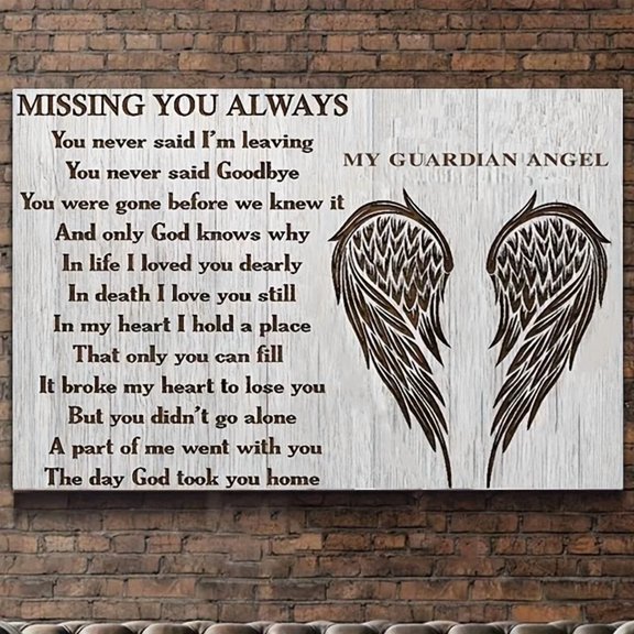 Missing You Guardian Angel Wings Memorial Art Rustic Sympathy Wall Home Decor Office Wall Art