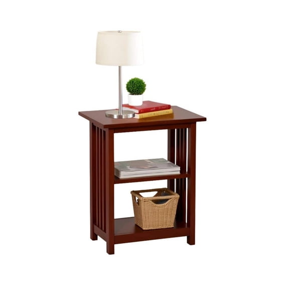 Mission 2-Tier Retangle End Table with Open Storage, Craftsman Style Wood Side Table for Living Room or Bedroom, Cherry