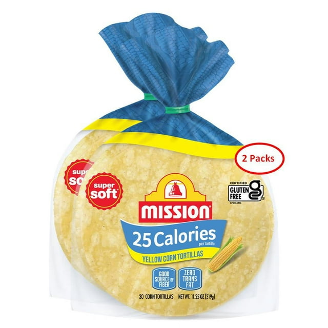 Mission 25 Calorie Yellow Corn Tortillas 30 Count 11.25 oz. 2 Packs (60 Tortillas) Low