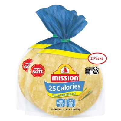 Mission 25 Calorie Yellow Corn Tortillas - 30 Count - 11.25 oz. - 2 Packs (60 Tortillas) - Low Calorie Corn Tortillas - Certified Gluten Free