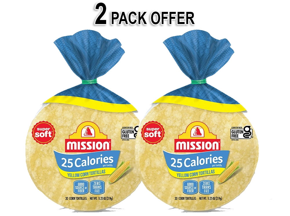 Mission 25 Calorie Yellow Corn Tortillas - 30 Count - 11.25 oz.- (Total 60 Tortillas ) - Low Calorie Corn Tortillas - Certified Gluten Free (2 Pack)