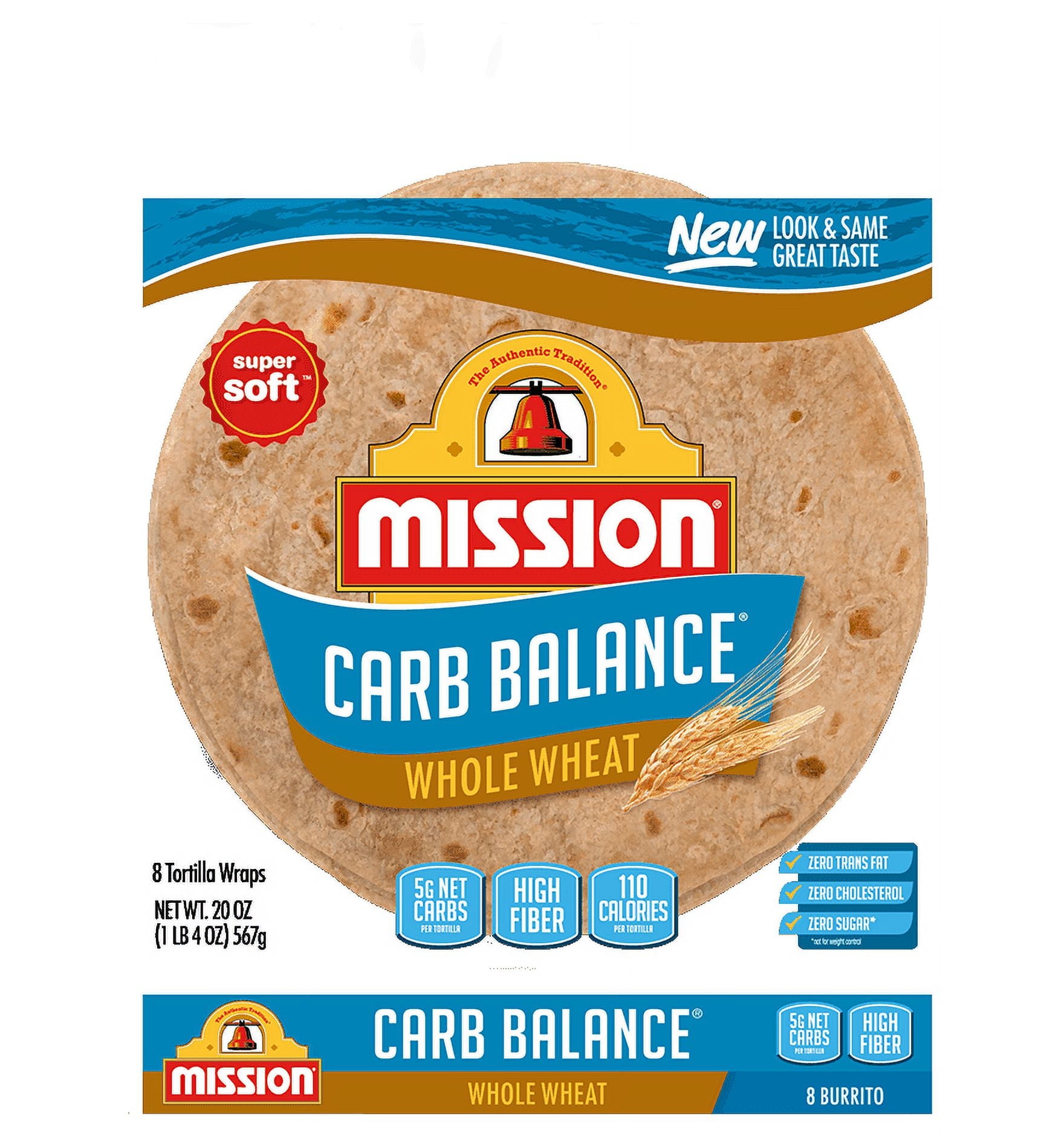 Mission Carb Balance 10" Burrito Whole Wheat Tortillas Low Carb, Keto Friendly 8 Ct, 20 oz