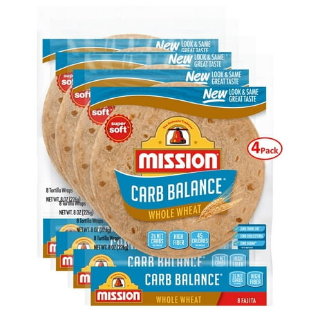 Mission Carb Balance 6" Fajita Whole Wheat Tortillas Low Carb, Keto Friendly 8 Count, 8 oz. - 4 Packs