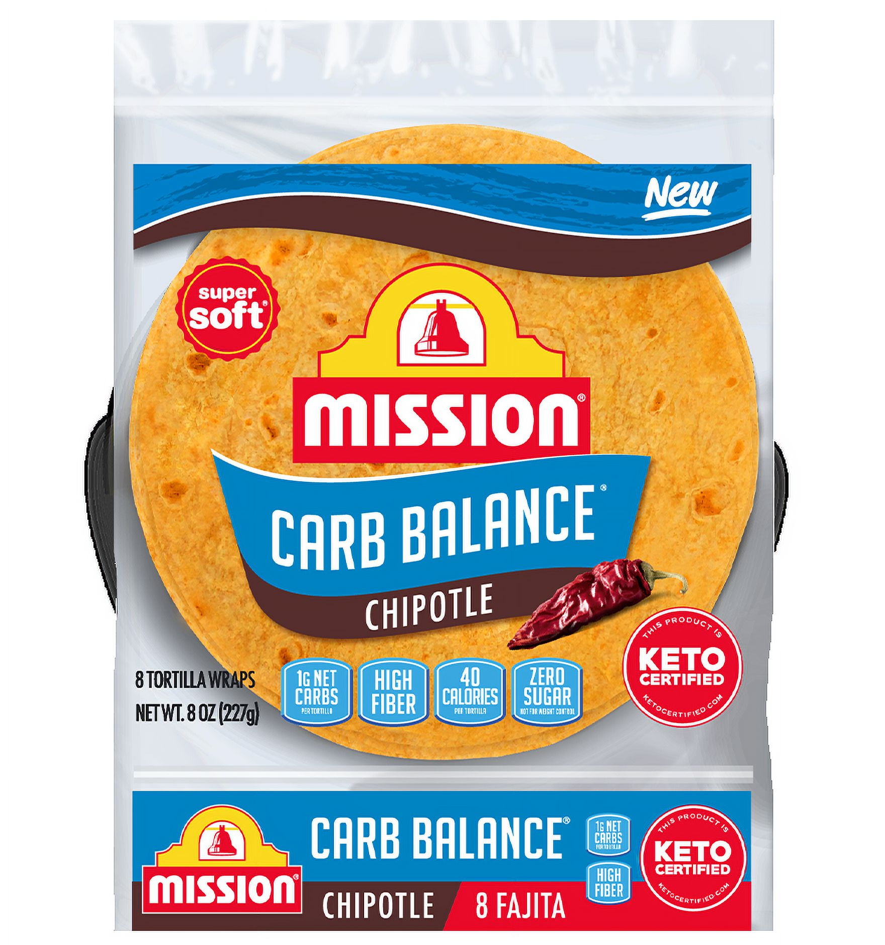 Mission Carb Balance Chipotle Fajita Tortillas 6" Fajita Size 8 oz. 8 Tortillas 1g Net