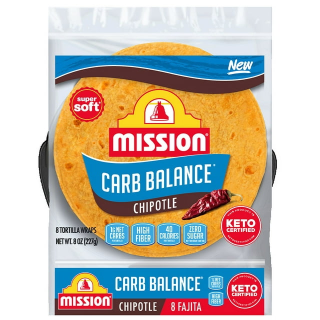 Mission Carb Balance Chipotle Fajita Tortillas 6" Fajita Size 8 oz. 8 Tortillas 1g Net
