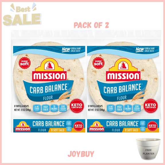 Mission Carb Balance Flour Tortillas, Soft Taco Size, 8 Count pack of 2