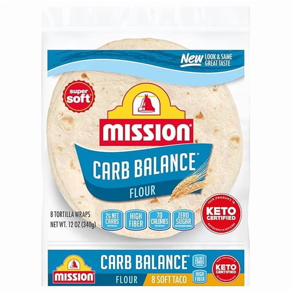 Mission Carb Balance Soft Taco Flour Tortillas, 8 Count, Low Carb, Keto, High Fiber, No Sugar
